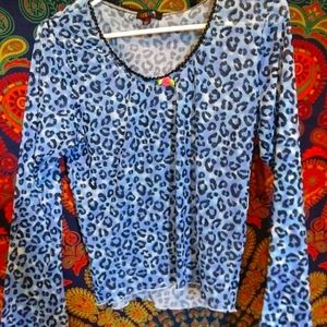 Delia*s Brand Sz 1X Blue Leopard Mesh Top